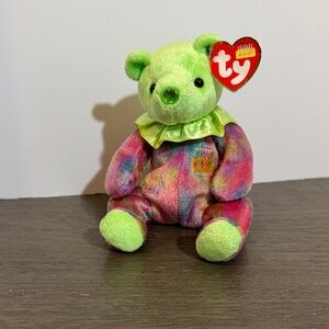 Ty Beanie Baby Retired 2001 Peridot August Birthday Bear RARE